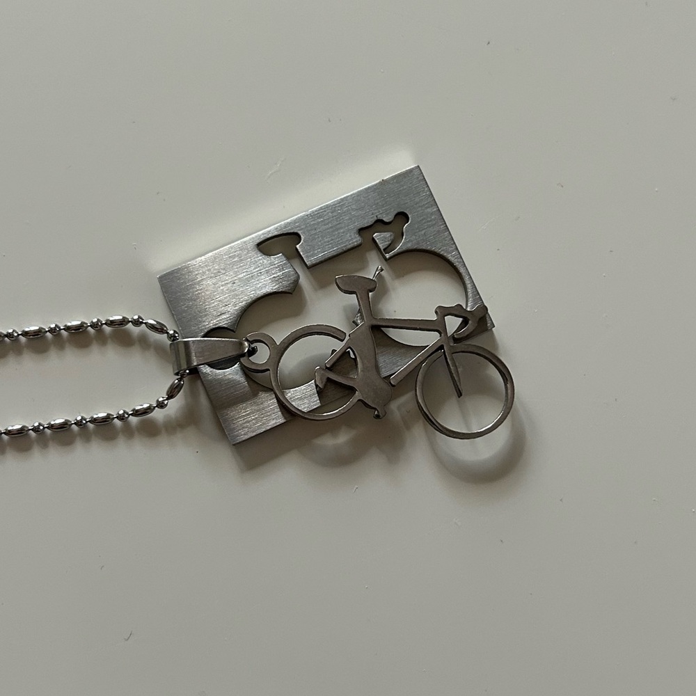 3D Cut-Out Bicycle Stainless Steel Pendant Necklace